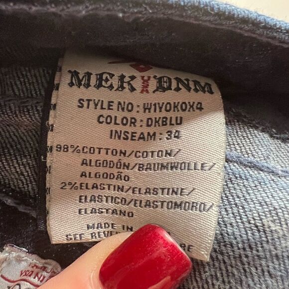 MEK | Dark Slight Factory Distressed Yokohama Slim Bootcut Jeans. 34 in Inseam - Picture 4 of 6